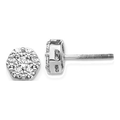 14K White Gold 7/8 ct tw 3.2mm Round Diamond Cluster Stud Earrings
