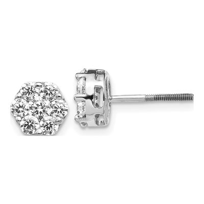 14K White Gold 1 ct tw 3.3mm Lab-Grown Diamond Cluster Stud Earrings