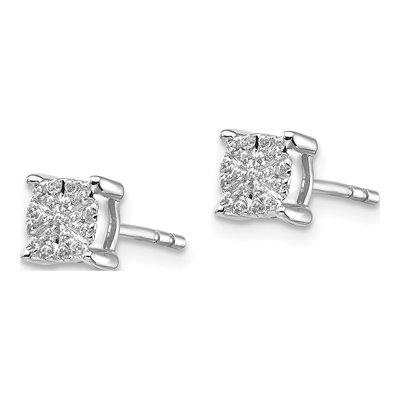 14K White Gold 1/6 ct tw 0.9mm Round Diamond Cluster Button Stud Earrings – view 2