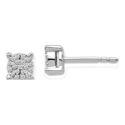 14K White Gold 1/6 ct tw 0.9mm Round Diamond Cluster Button Stud Earrings