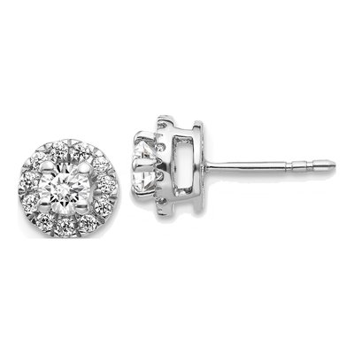 14K White Gold 5/8 ct tw 3.8mm Round Diamond Halo Cluster Stud Earrings