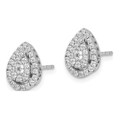 14K White Gold 1/2 ct tw 2.1mm Round Diamond Teardrop Cluster Stud Earrings – view 3