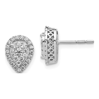 14K White Gold 1/2 ct tw 2.1mm Round Diamond Teardrop Cluster Stud Earrings