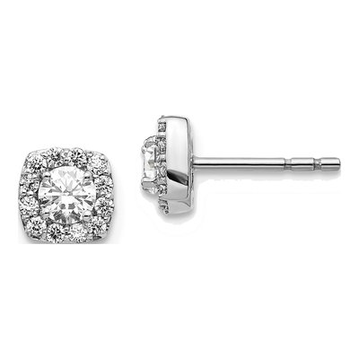 14K White Gold 5/8 ct tw 3.7mm Round Diamond Square Cluster Stud Earrings