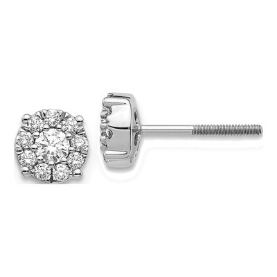 14K White Gold 1/2 ct tw 3.2mm Round Diamond Halo Cluster Stud Earrings