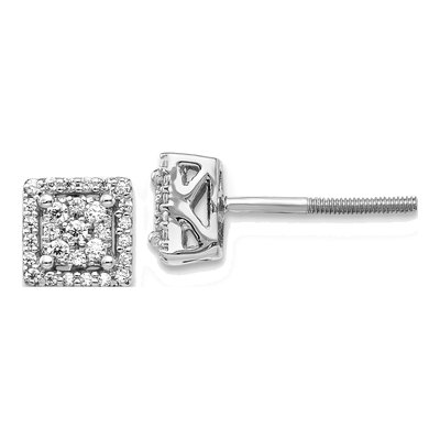 14K White Gold 1/4 ct tw 1.3mm Round Diamond Cluster Screwback Stud Earrings
