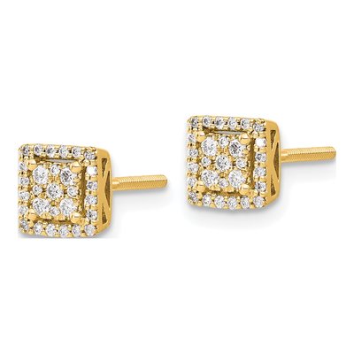 14K Yellow Gold 1/4 ct tw 1.3mm Round Diamond Cluster Square Stud Earrings – view 2
