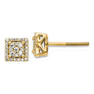 14K Yellow Gold 1/4 ct tw 1.3mm Round Diamond Cluster Square Stud Earrings