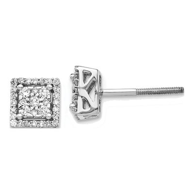 14K White Gold 1/3 ct tw 1.5mm Round Diamond Cluster Screwback Stud Earrings