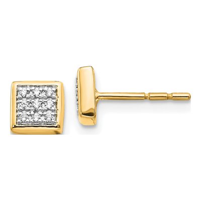 10K Yellow Gold 1/10 ct tw Diamond Pave Square Stud Earrings