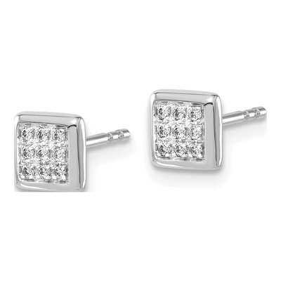 14K White Gold 1/10 ct tw 1mm Round Diamond Cluster Square Stud Earrings – view 3