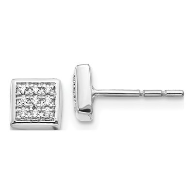 14K White Gold 1/10 ct tw 1mm Round Diamond Cluster Square Stud Earrings