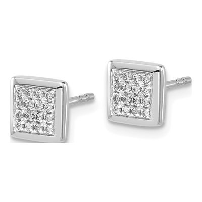 14K White Gold 1/8 ct tw 0.9mm Round Diamond Cluster Square Stud Earrings – view 2