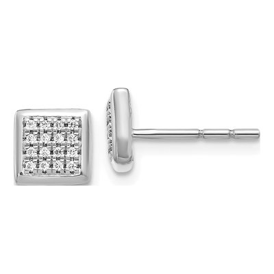 14K White Gold 1/8 ct tw 0.9mm Round Diamond Cluster Square Stud Earrings