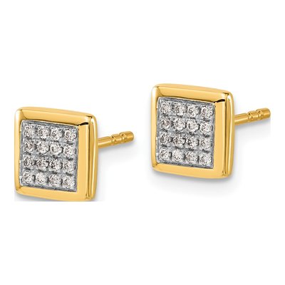 14K Yellow Gold 1/8 ct tw 0.9mm Round Diamond Cluster Square Stud Earrings – view 2
