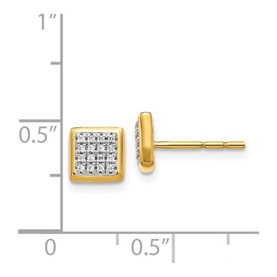 14K Yellow Gold 1/8 ct tw 0.9mm Round Diamond Cluster Square Stud Earrings – view 4