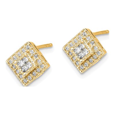 10K Yellow Gold 1/4 ct tw Diamond Square Stud Earrings – view 2