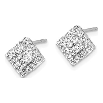 14K White Gold 1/4 ct tw 1.3mm Diamond Square Cluster Stud Earrings – view 2