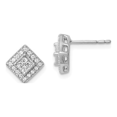 14K White Gold 1/4 ct tw 1.3mm Diamond Square Cluster Stud Earrings