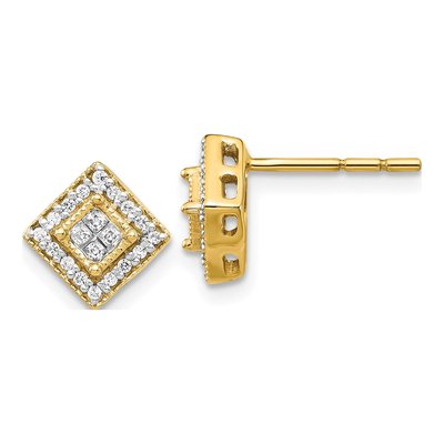 14K Yellow Gold 1/4 ct tw 1.3mm Diamond Square Cluster Stud Earrings