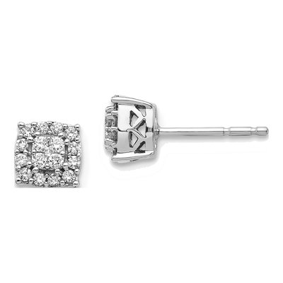14K White Gold 1/4 ct tw 1.3mm Round Diamond Square Halo Stud Earrings
