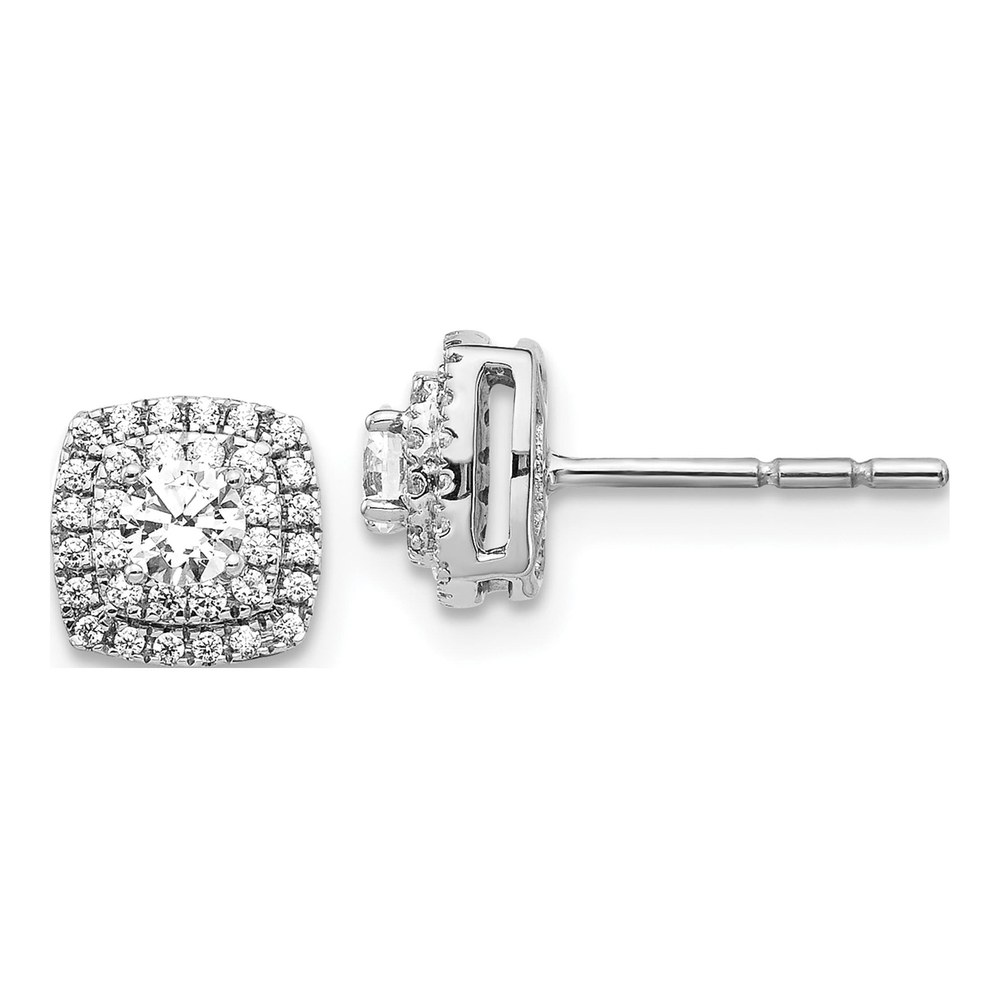 14K White Gold 1/2 ct tw 3.2mm Round Diamond Square Halo Stud Earrings