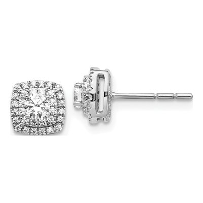 14K White Gold 1/2 ct tw 3.2mm Round Diamond Square Halo Stud Earrings