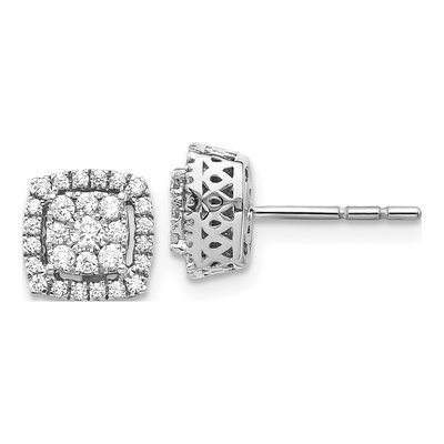 14K White Gold 1/2 ct tw 2.1mm Round Diamond Cluster Stud Earrings