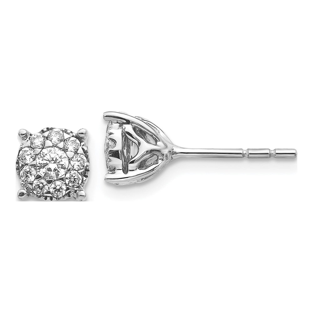14K White Gold 1/2 ct tw 3mm Round Diamond Cluster Stud Earrings