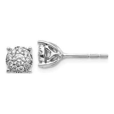 14K White Gold 1 ct tw 3mm Round Lab-Grown Diamond Halo Stud Earrings
