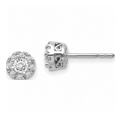 14K White Gold 1/10 ct tw 3.3mm Round Diamond Halo Stud Earrings