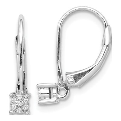 14K White Gold 1/20 ct tw Diamond Cluster Leverback Earrings