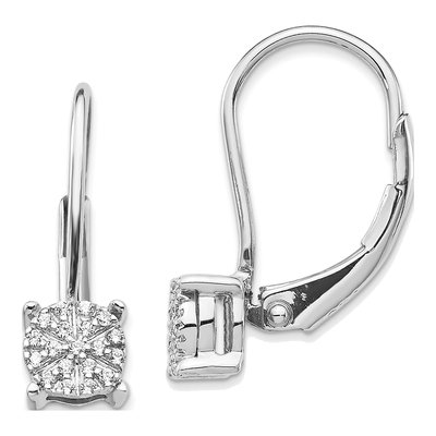 14K White Gold 1/10 ct tw Diamond Cluster Leverback Earrings