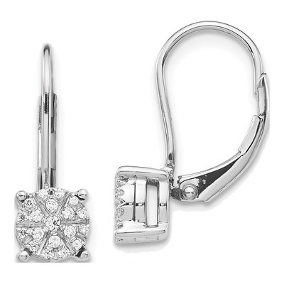 14K White Gold 1/6 ct tw Diamond Cluster Leverback Earrings