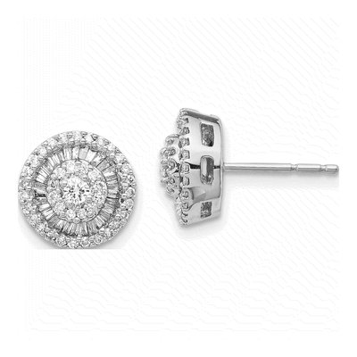 14K White Gold 1/2 ct tw 2mm Round Diamond Cluster Stud Earrings