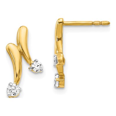 14K Yellow Gold 1/5 ct tw Diamond 2-Stone Dangle Earrings