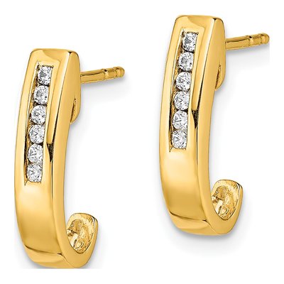 14K Yellow Gold 1/10 ct tw 14mm Diamond Channel J- Hoop Earrings – view 3