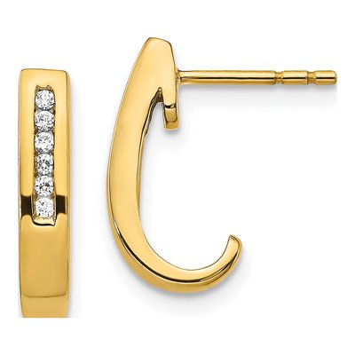 14K Yellow Gold 1/10 ct tw 14mm Diamond Channel J- Hoop Earrings