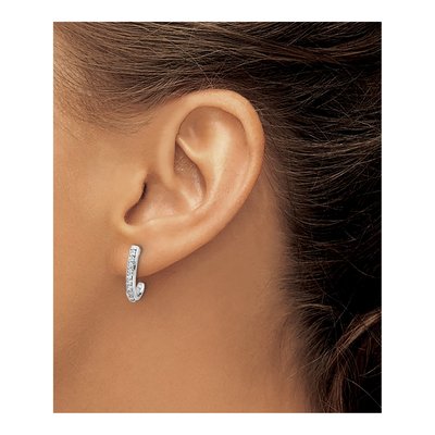 10K White Gold 1/5 ct tw 15mm Diamond J- Hoop Earrings – view 3