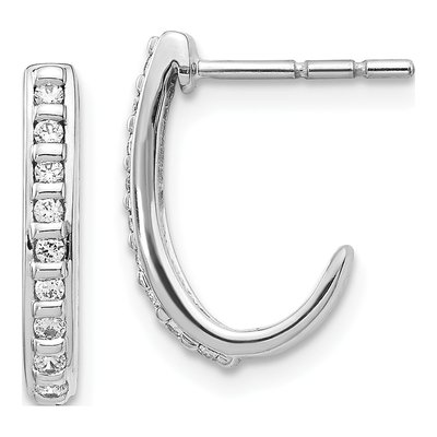 10K White Gold 1/5 ct tw 15mm Diamond J- Hoop Earrings