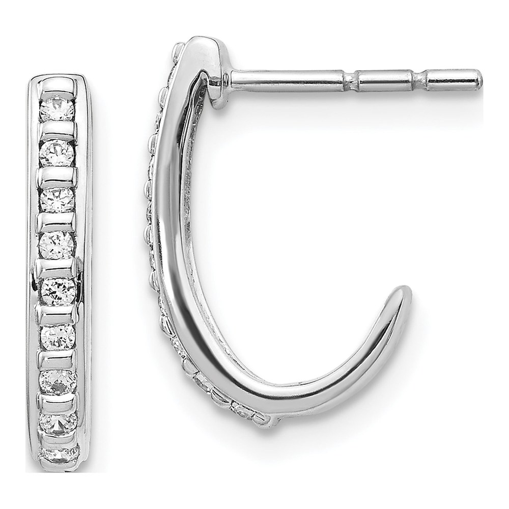 14K White Gold 1/5 ct tw 15mm Diamond J- Hoop Earrings