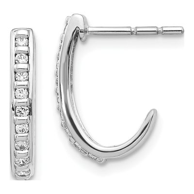 14K White Gold 1/5 ct tw 15mm Diamond J- Hoop Earrings