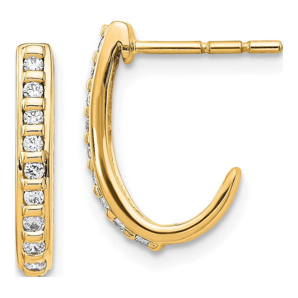 14K Yellow Gold 1/5 ct tw 15mm Diamond J- Hoop Earrings