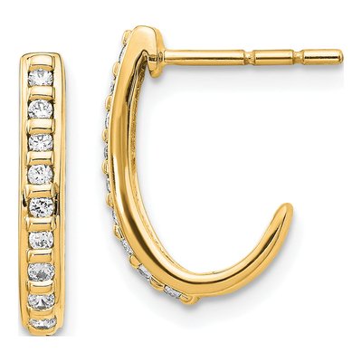 14K Yellow Gold 1/5 ct tw 15mm Diamond J- Hoop Earrings