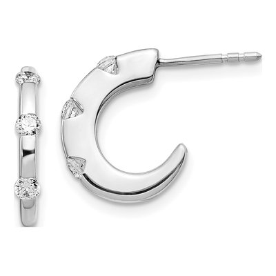 14K White Gold 1/3 ct tw 15mm Diamond J- Hoop Earrings