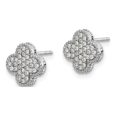 14K White Gold 1/3 ct tw 1mm Round Diamond Pave Quatrefoil Stud Earrings – view 2