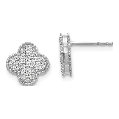 14K White Gold 1/3 ct tw 1mm Round Diamond Pave Quatrefoil Stud Earrings