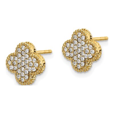 14K Yellow Gold 1/3 ct tw 1mm Round Diamond Pave Quatrefoil Stud Earrings – view 2