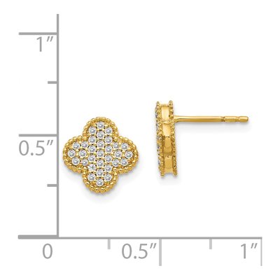 14K Yellow Gold 1/3 ct tw 1mm Round Diamond Pave Quatrefoil Stud Earrings – view 4