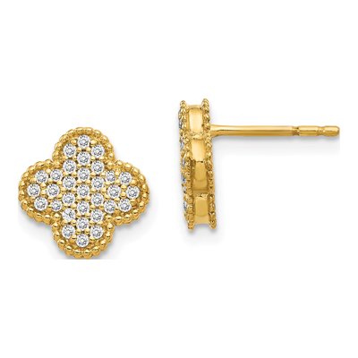 14K Yellow Gold 1/3 ct tw 1mm Round Diamond Pave Quatrefoil Stud Earrings